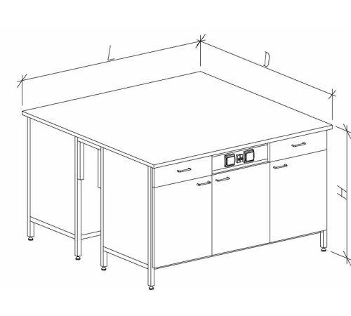 Стол-тумба островной на основе столов-тумб металлических с дверками, ящиками и розетками 1500 СТОкм-М с/я.р.