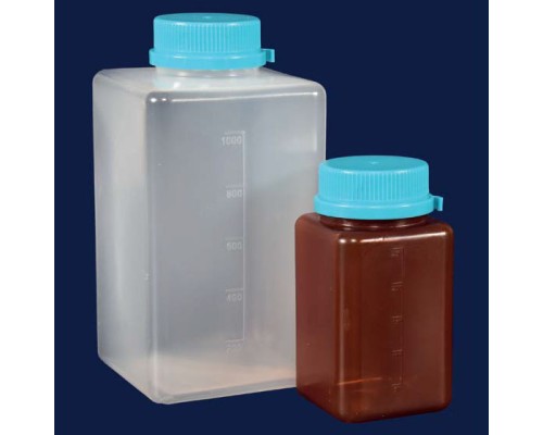 Бутыли квадратные ISOLAB 500 мл, c винтовой ПЭ крышкой, стерильные, индивидуальная упаковка, коричневый ПП, 42 шт/упак (Артикул 061.26.500)