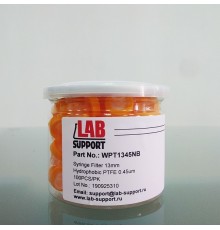 PTFE, 0.45 мкм, 13 мм, шприцевые фильтры WS, оранжевые, 100 шт/уп. Lab-Support, Китай
